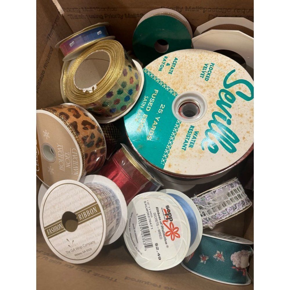 Mystery Ribbon Box Large Mixed Vintage/Holiday/Spring & More Destash